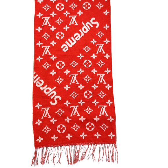 Louis Vuitton LV Supreme Red & White Monogram Cashmere Scarf - Picture 4 of 10